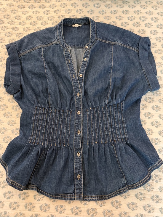 Pilcro Tops - Pilcro Denim Button-Front Short Sleeve Top - Indigo Blue